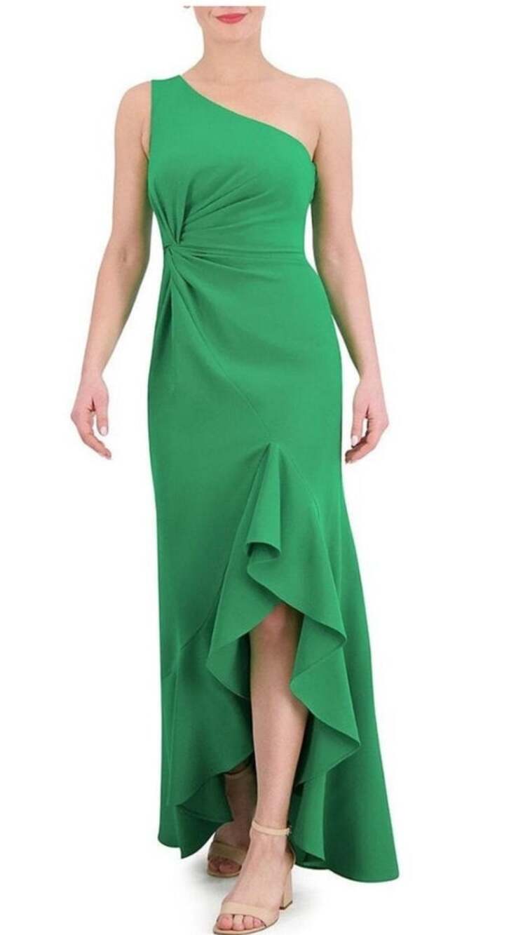 Vince Camuto Green Off-Shoulder Shoulder Twist-Waist Ruffled Gown 6 NWT